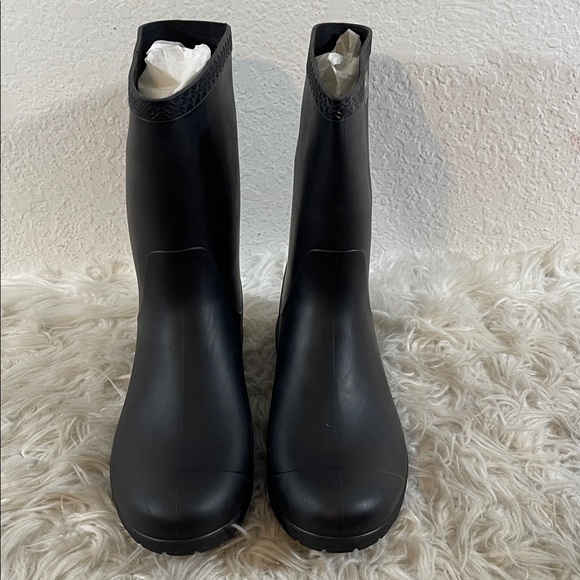 UGG Sienna Matte Rain Rubber Boots Slip On Black 1100510 Size 9 Real Fur NEW - Picture 2 of 15